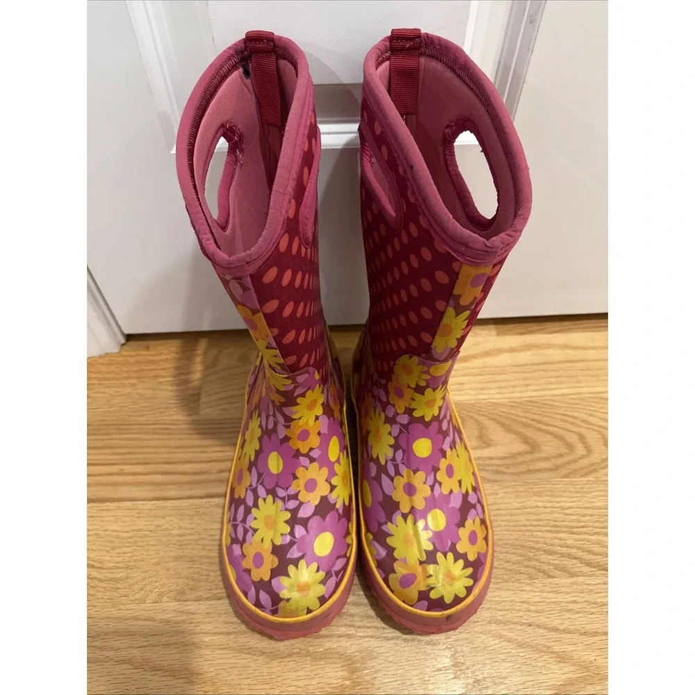 Bogs Flower Dots Youth Girls Size 6 Pink Floral Waterproof Winter Snow Boots